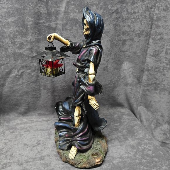 DWK Gothic Grim Reaper Holding Tealight Candle Lantern Statue Removable Scythe - Picture 4 of 14